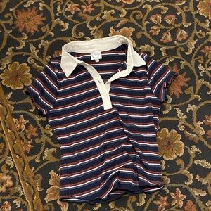 ' Striped Polo Top with Contrast Collar - Navy